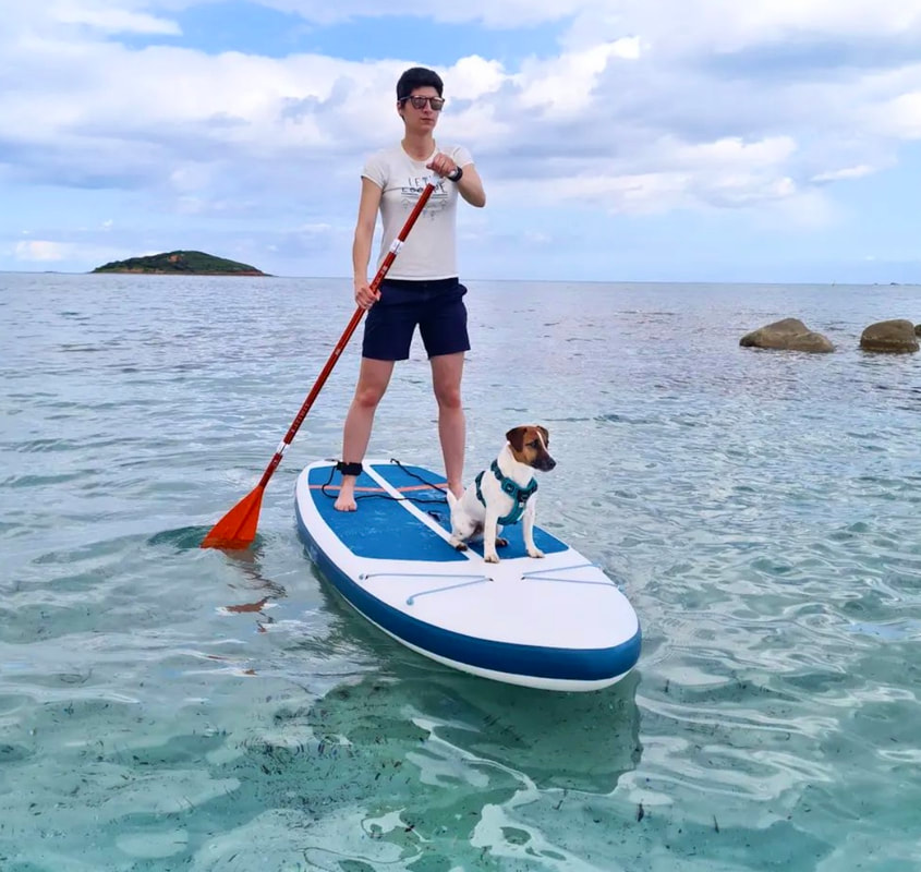 paddle avec son chien jack russel en Corse